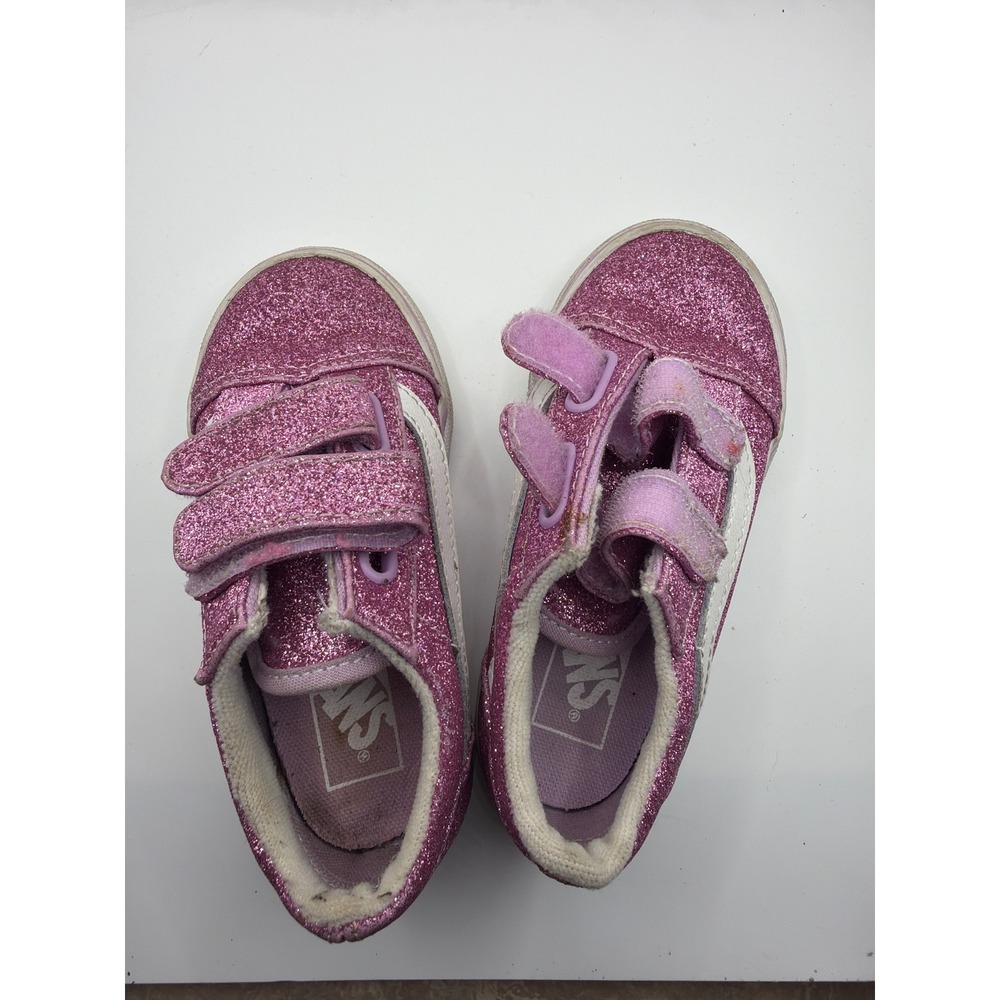 Vans Old Skool V Toddler Pink Glitter Hook and Loop Sneakers Size 8.0 - Picture 2 of 10